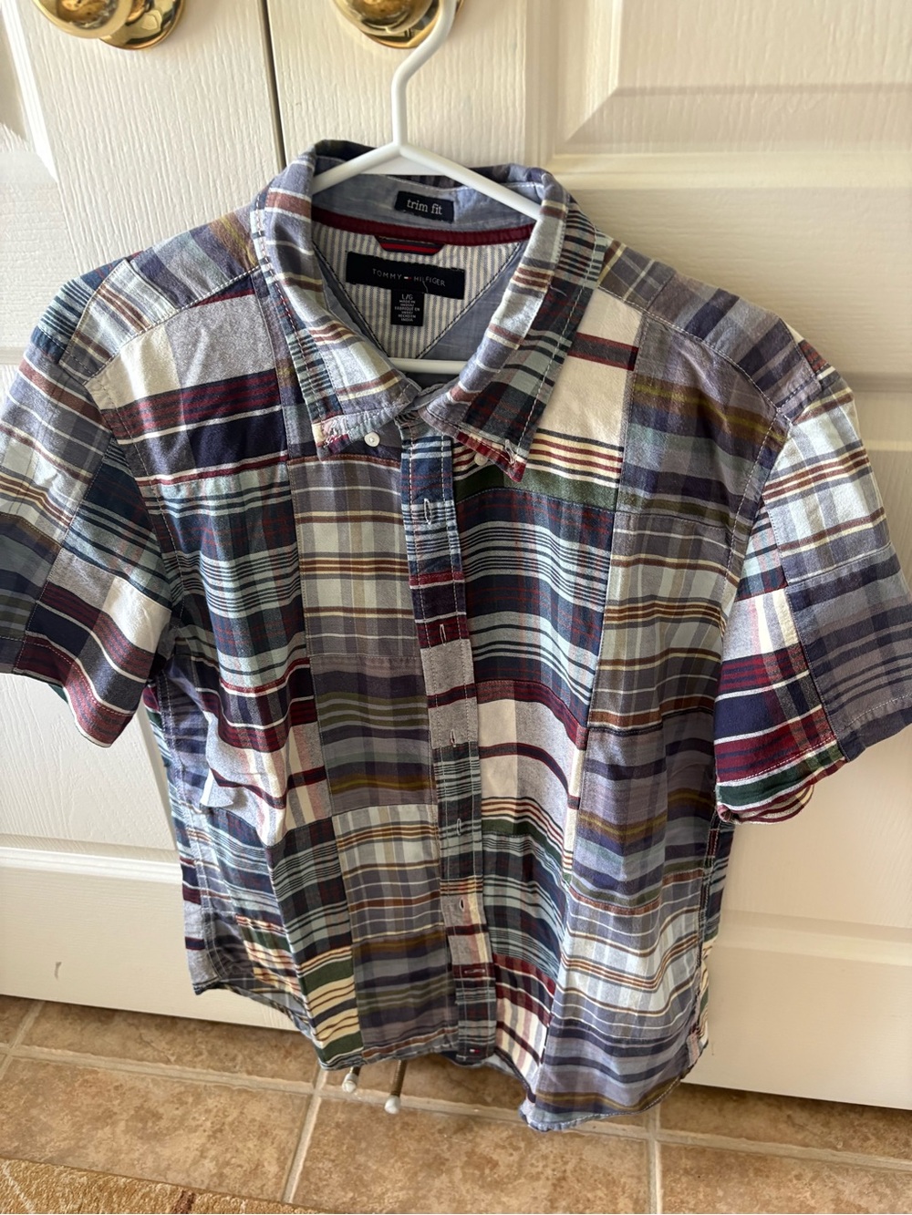Tommy Hilfiger Short Sleeve Plaid Button-Down Shirt - Blue, Red, Green